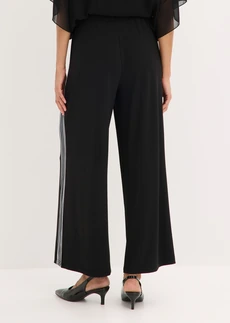 Pantaloni din jerse cu dungi laterale, culoare: negru/alb