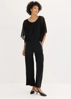 Pantalon en jersey avec bandes côtés, Couleur: noir/blanc