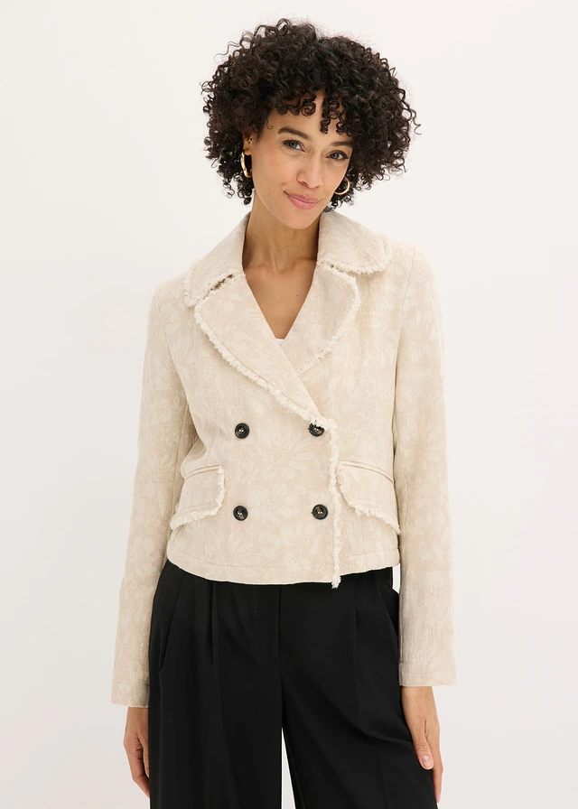 Jasje van katoenjacquard met linnen • lichtsand • product-page.page-title-suffix