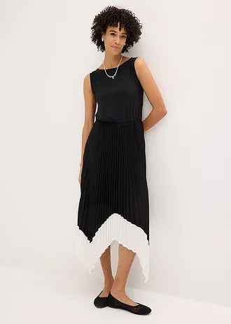 Rochie cu poală asimetrică, culoare: negru/ecru
