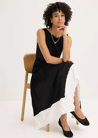 Jurk met asymmetrische zoom • zwart/wolwit • bonprix online shop