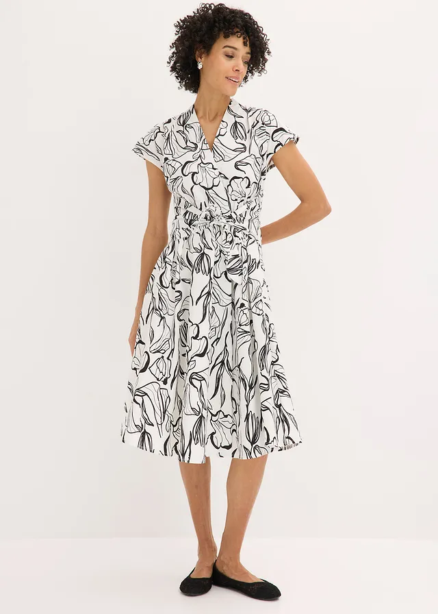 Robe drapée, Couleur: écru/noir floral