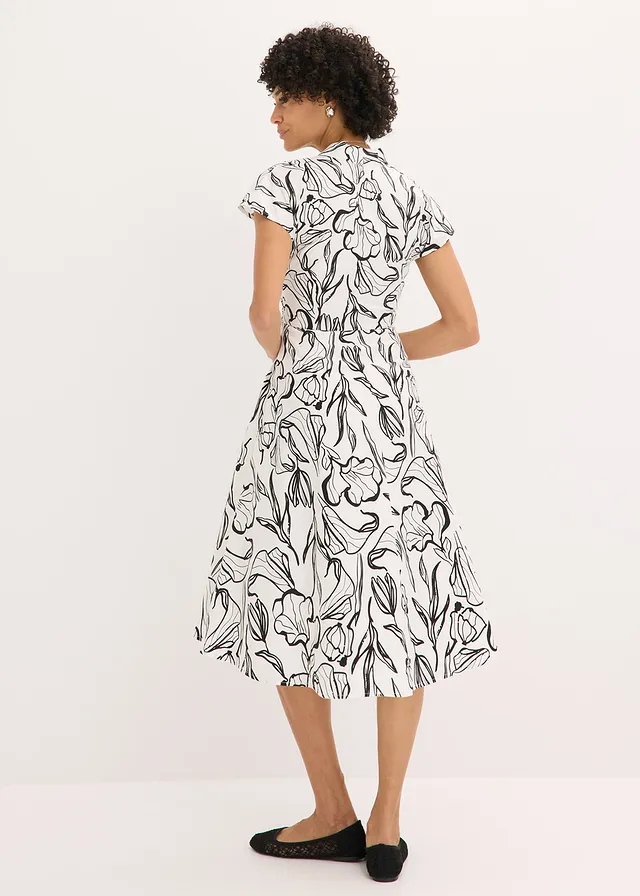 Robe drapée, Couleur: écru/noir floral