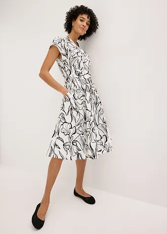 Robe drapée • écru-noir floral • Boutique bonprix