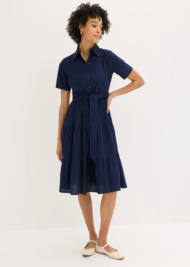 Robe-chemise en coton extensible, Couleur: bleu foncé