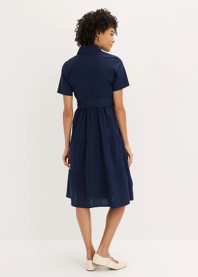 Robe-chemise en coton extensible, Couleur: bleu foncé