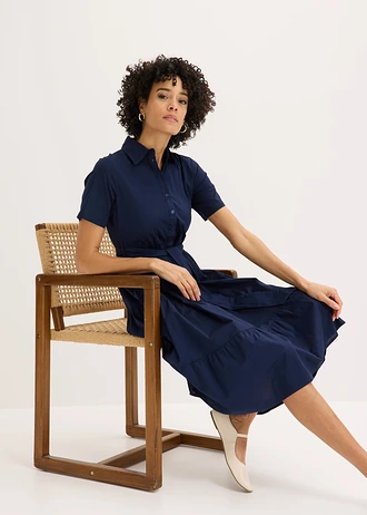 Košeľové šaty z elastického bavlneného mixu • tmavomodrá • obchod bonprix