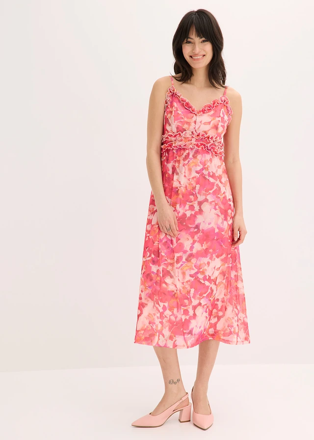 Jurk met spaghettibandjes van zachte mesh • pink gebloemd • product-page.page-title-suffix