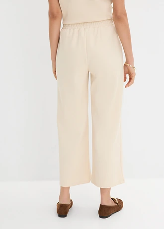 Pantalon large en tissu piqué, Couleur: beige galet