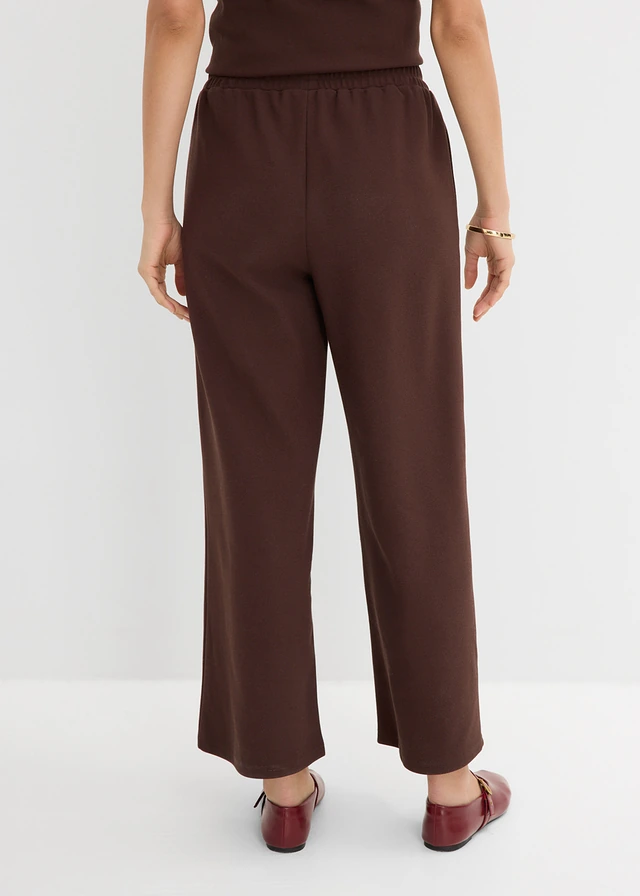 Pantalon large en tissu piqué, Couleur: marron foncé