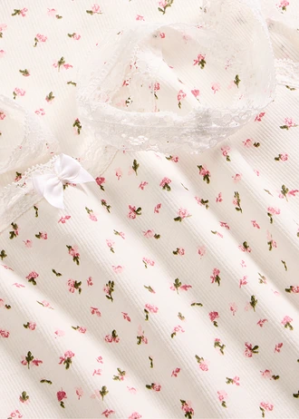Chemise de nuit en matière côtelée • écru floral • Boutique bonprix