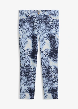 Pantaloni 7/8 cu imprimeu și stretch, culoare: imprimat leo albastru fumuriu