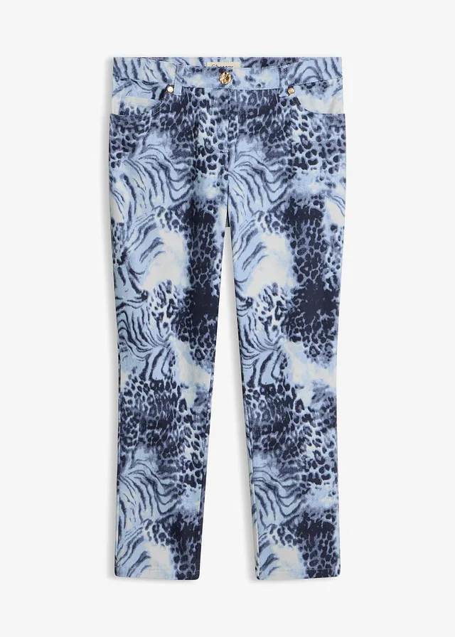 Pantalon extensible 7/8 imprimé • bleu fumé léopard • Boutique bonprix