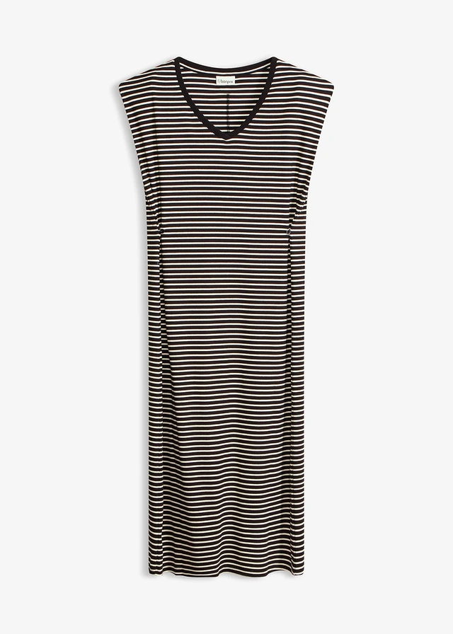Robe en jersey rayé à taille réglable, Couleur: noir-écru rayé