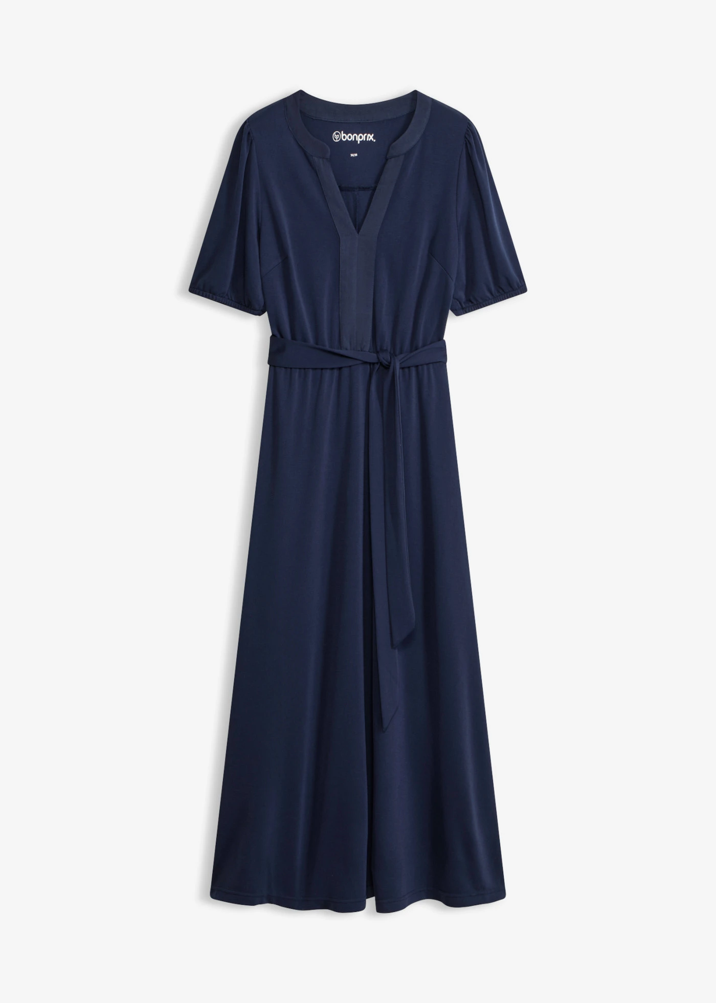 Midi jurk van viscose-piqué met strikceintuur (2-dlg. set) • donkerblauw • bonprix online shop