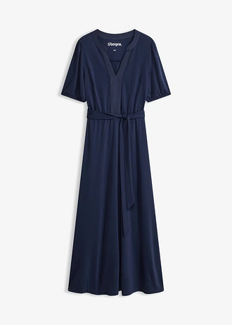 Robe midi avec ceinture à nouer (ens. 2 pces), Couleur: bleu foncé