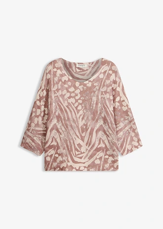 Pulover cu mâneci liliac, culoare: imprimeu „zebră“ bej-prund