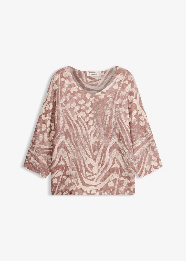 Trui met vleermuismouwen, Kleur: kiezelbeige zebraprint