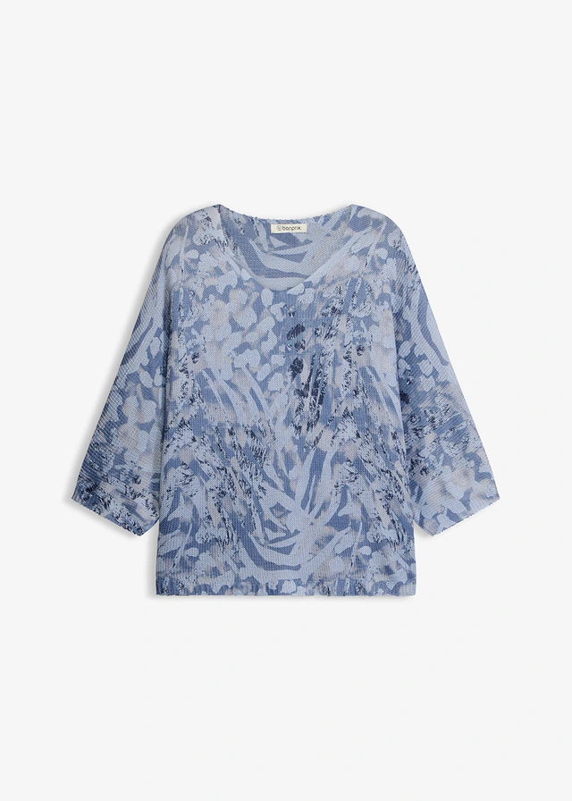 Pull  à manches chauve-souris, Couleur: bleu fumé léopard