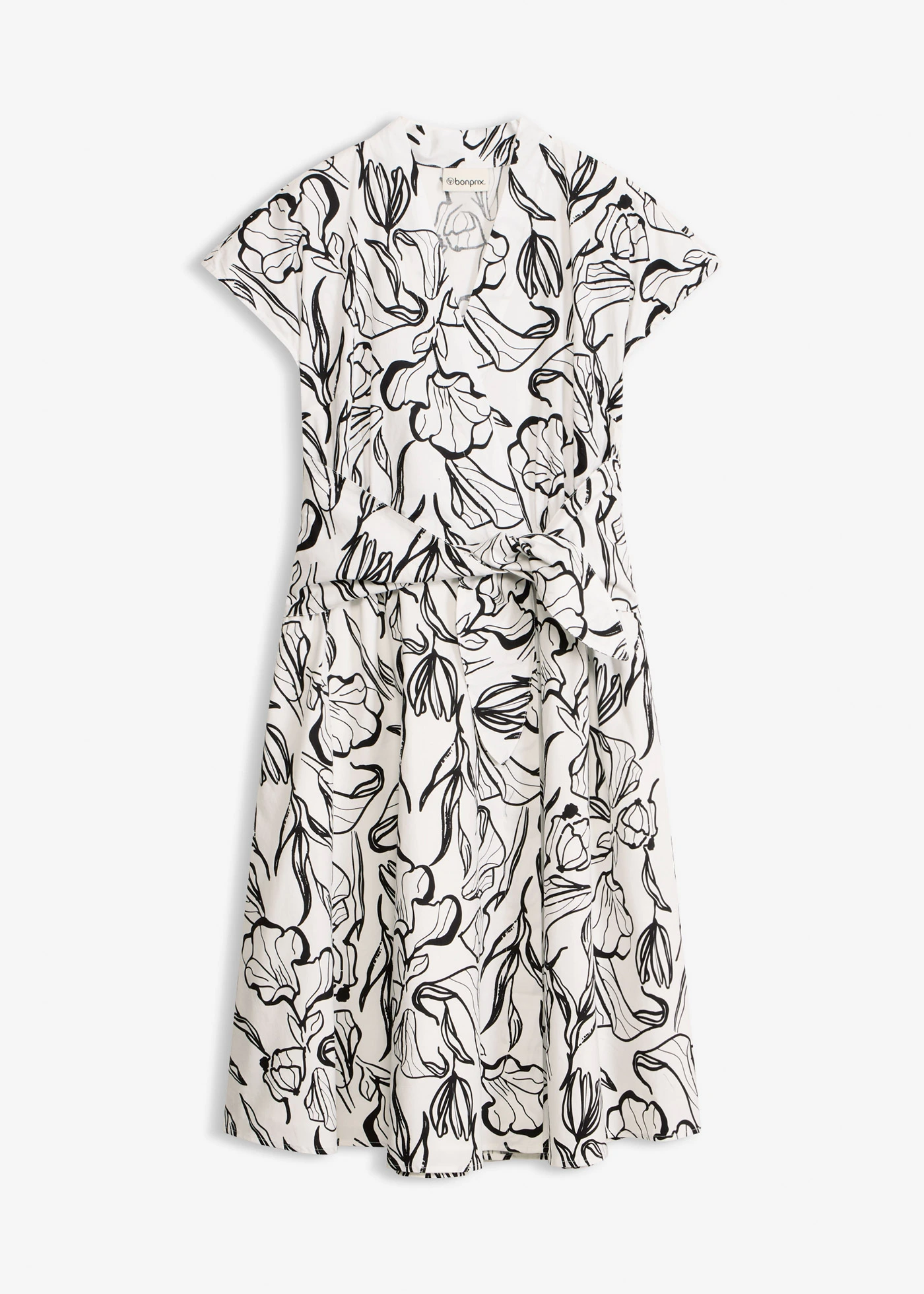 Robe drapée • écru-noir floral • Boutique bonprix