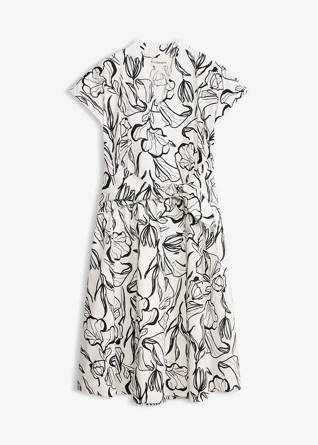 Robe drapée, Couleur: écru/noir floral