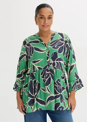 Tuniekblouse van soepele viscose, Kleur: opaalgroen gebloemd