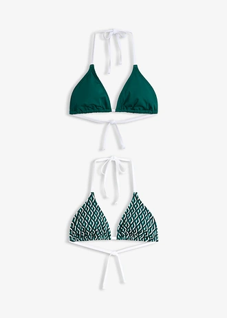 Lot de 2 hauts de maillots triangle • vert forêt uni-graphique • Boutique bonprix