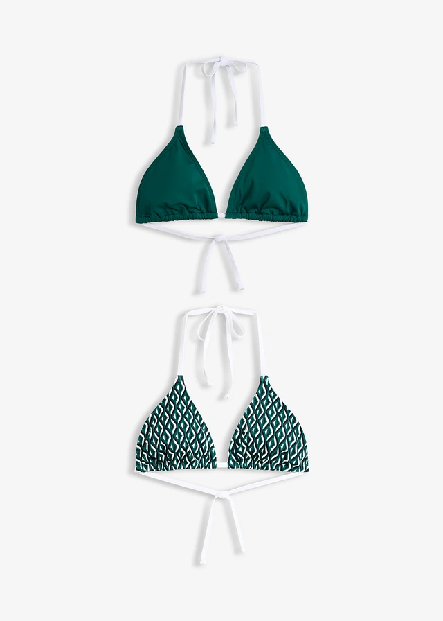Lot de 2 hauts de maillots triangle, Couleur: vert forêt uni-graphique