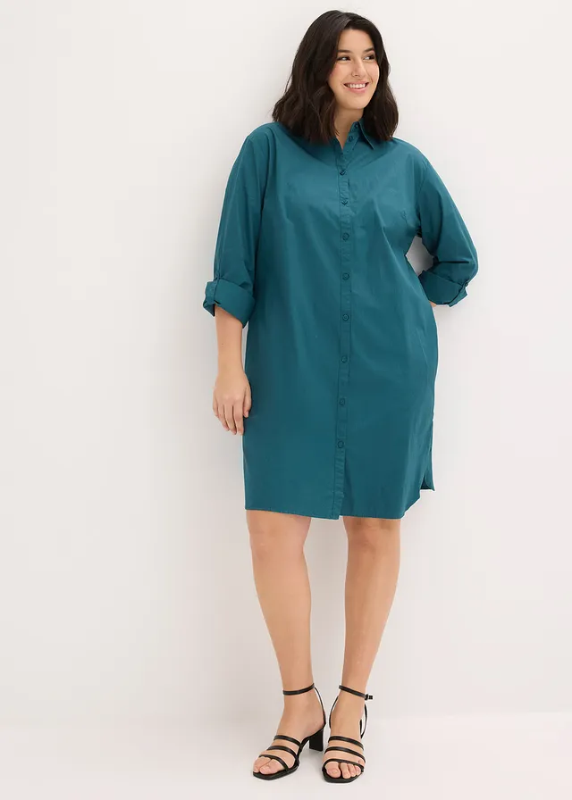 Robe-chemise en popeline de coton, Couleur: vert poivre