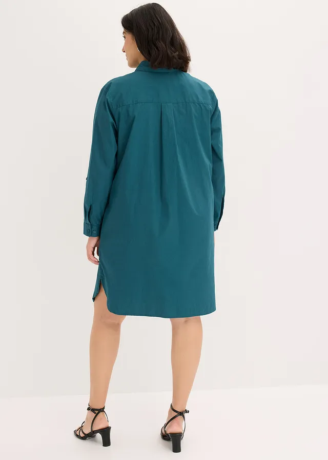 Robe-chemise en popeline de coton, Couleur: vert poivre
