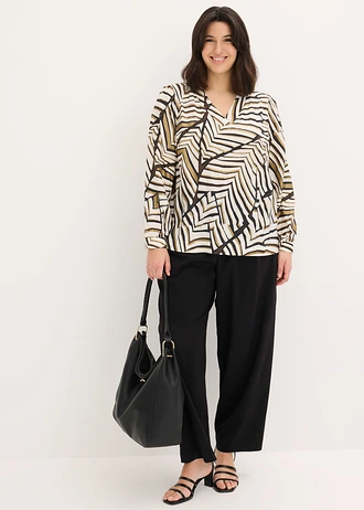 Tuniek met decoratieve naden, Kleur: zwart-wolwit met print