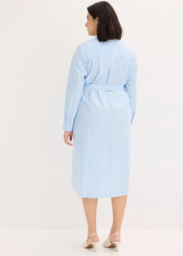 Robe-chemise 100% coton, Couleur: bleu clair/blanc rayé