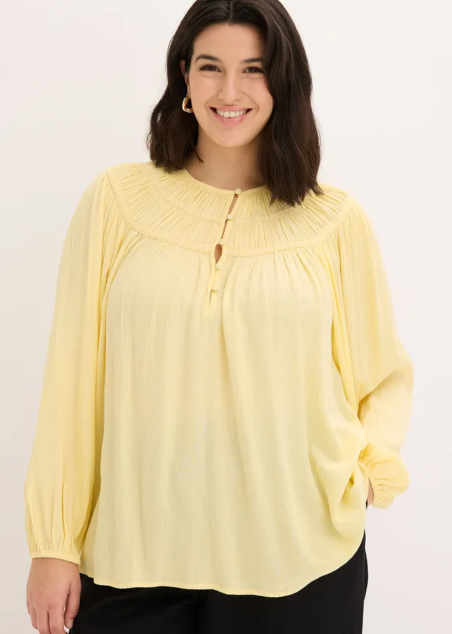 Tuniek met kanten bandjes, Kleur: lichtgeel