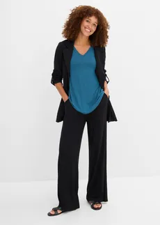 Lange top in een viscosemix blauwpetrol