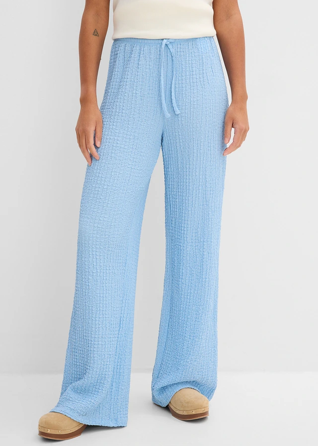 Pantalon large à taille élastiquée en crêpe, Couleur: bleu clair
