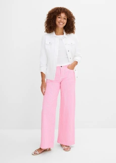 Pantalon en twill de coton extensible, Couleur: rose/blanc rayé