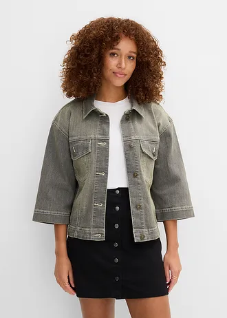 Spijkerjas, 3/4 mouwen, Kleur: olijfgroen denim used