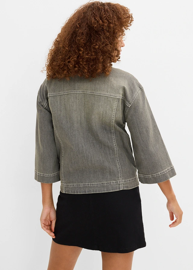 Veste en jean, manches 3/4, Couleur: olive used