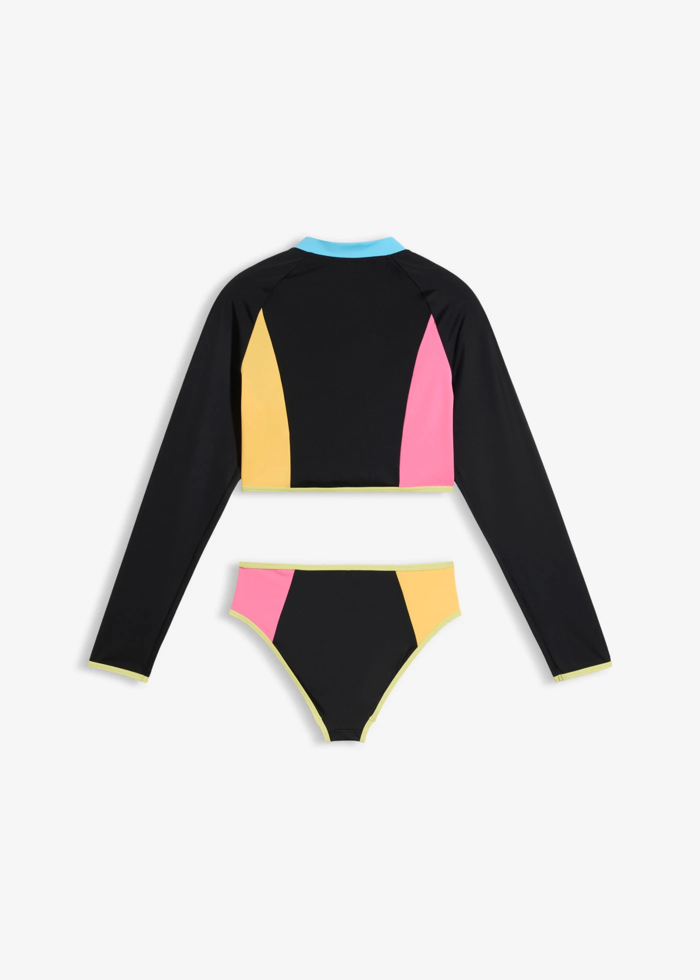 Hosszú ujjú bikini (2-részes szett) • fekete-flamingópink-sárga • bonprix áruház
