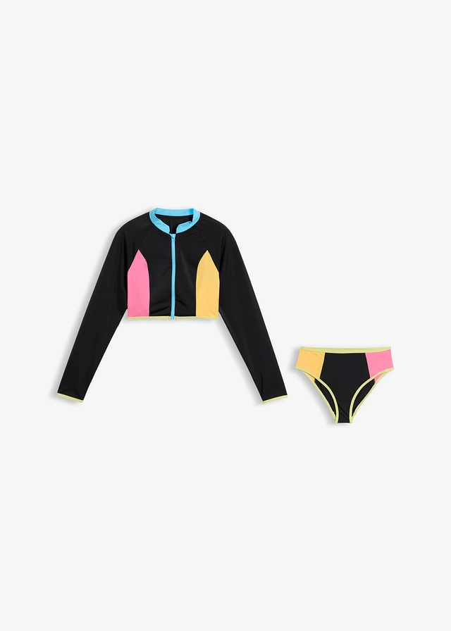 Bikini met lange mouwen (2-dlg. set), Kleur: zwart-geel-pink