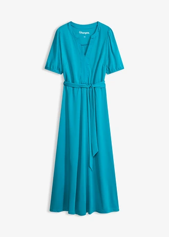 Robe midi en piqué de viscose avec détail satin • bleu lagon • Boutique bonprix