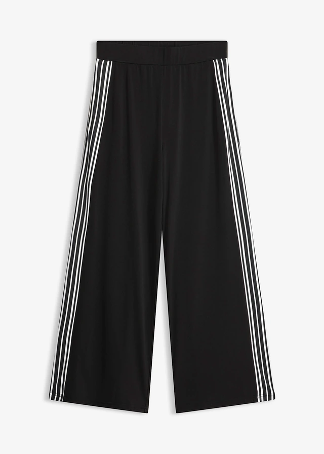 Pantalon en jersey avec bandes côtés, Couleur: noir / blanc