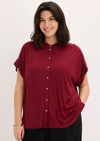 Chemisier doux en jersey viscose, Couleur: rouge rubis