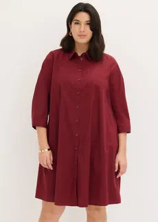 Robe-chemise en popeline solide, Couleur: rouge rubis