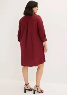 Robe-chemise en popeline solide, Couleur: rouge rubis