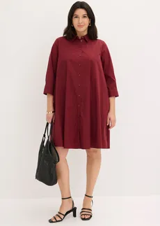 Robe-chemise en popeline solide, Couleur: rouge rubis