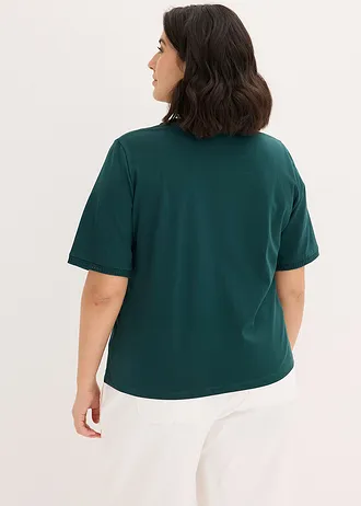 T-shirt à liserés en dentelle, Couleur: vert profond