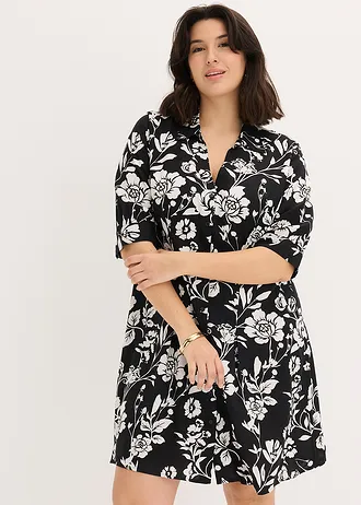 Blousejurk van soepele viscose, Kleur: zwart/wolwit gebloemd