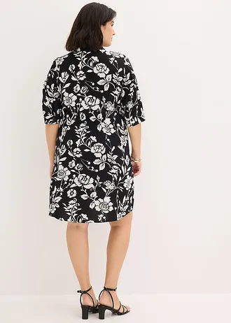 Blousejurk van soepele viscose, Kleur: zwart/wolwit gebloemd