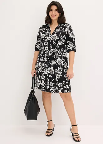 Blousejurk van soepele viscose, Kleur: zwart/wolwit gebloemd